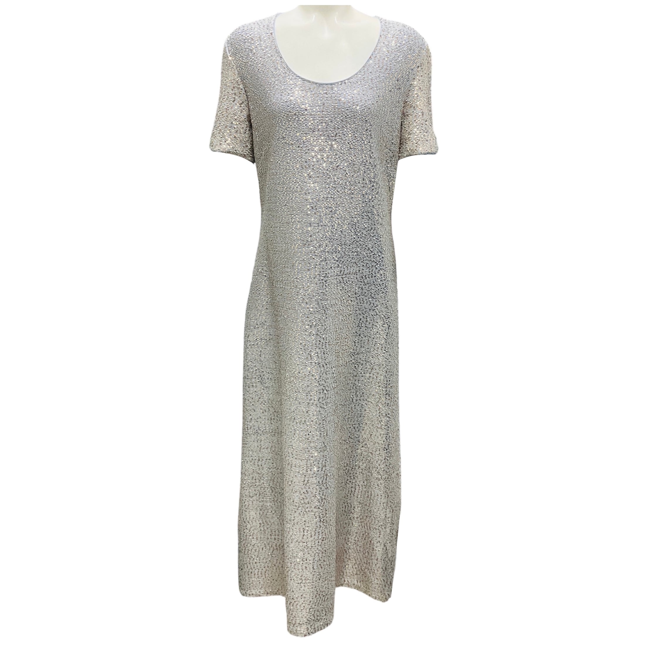 St. John Light Blue / Rose Gold Metallic Sequined Knit Gown / Maxi Dress
