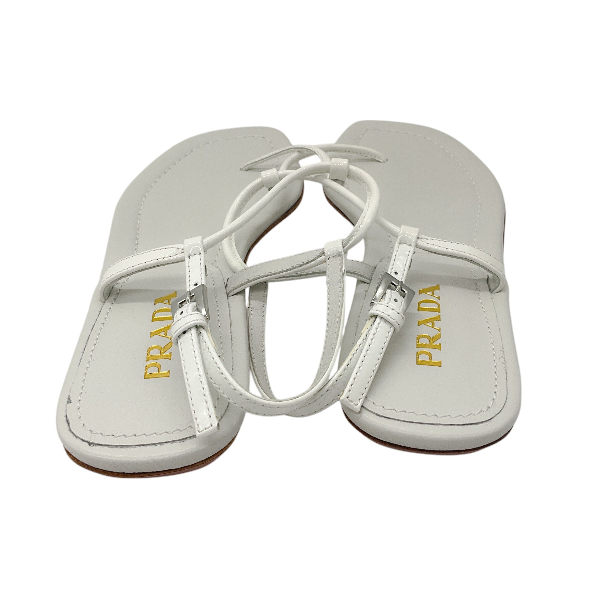 Prada White 2017 Patent Leather T-Strap Sandals