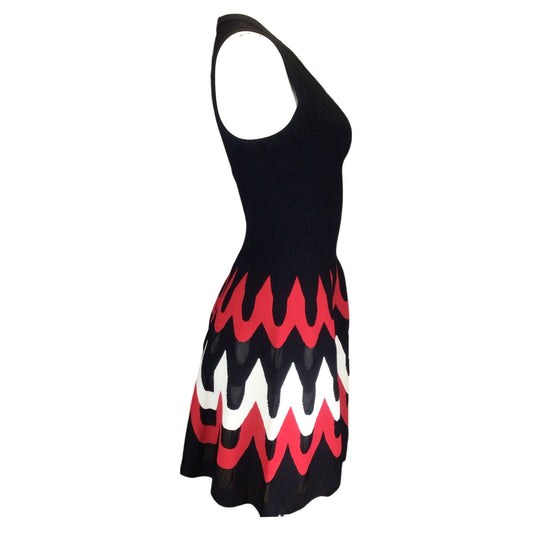 Alaia Black / White / Red Sleeveless Flared Knit Dress