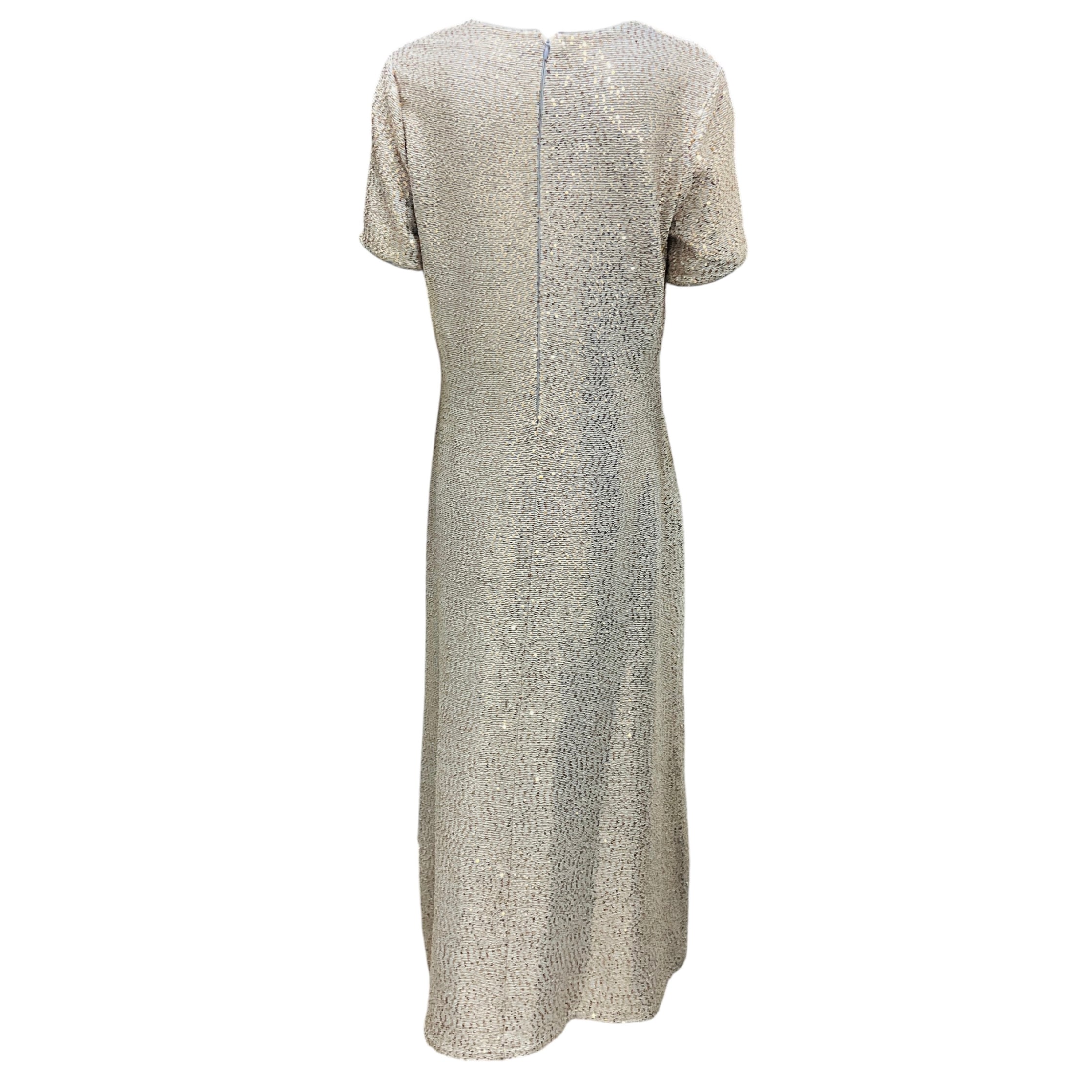 St. John Light Blue / Rose Gold Metallic Sequined Knit Gown / Maxi Dress