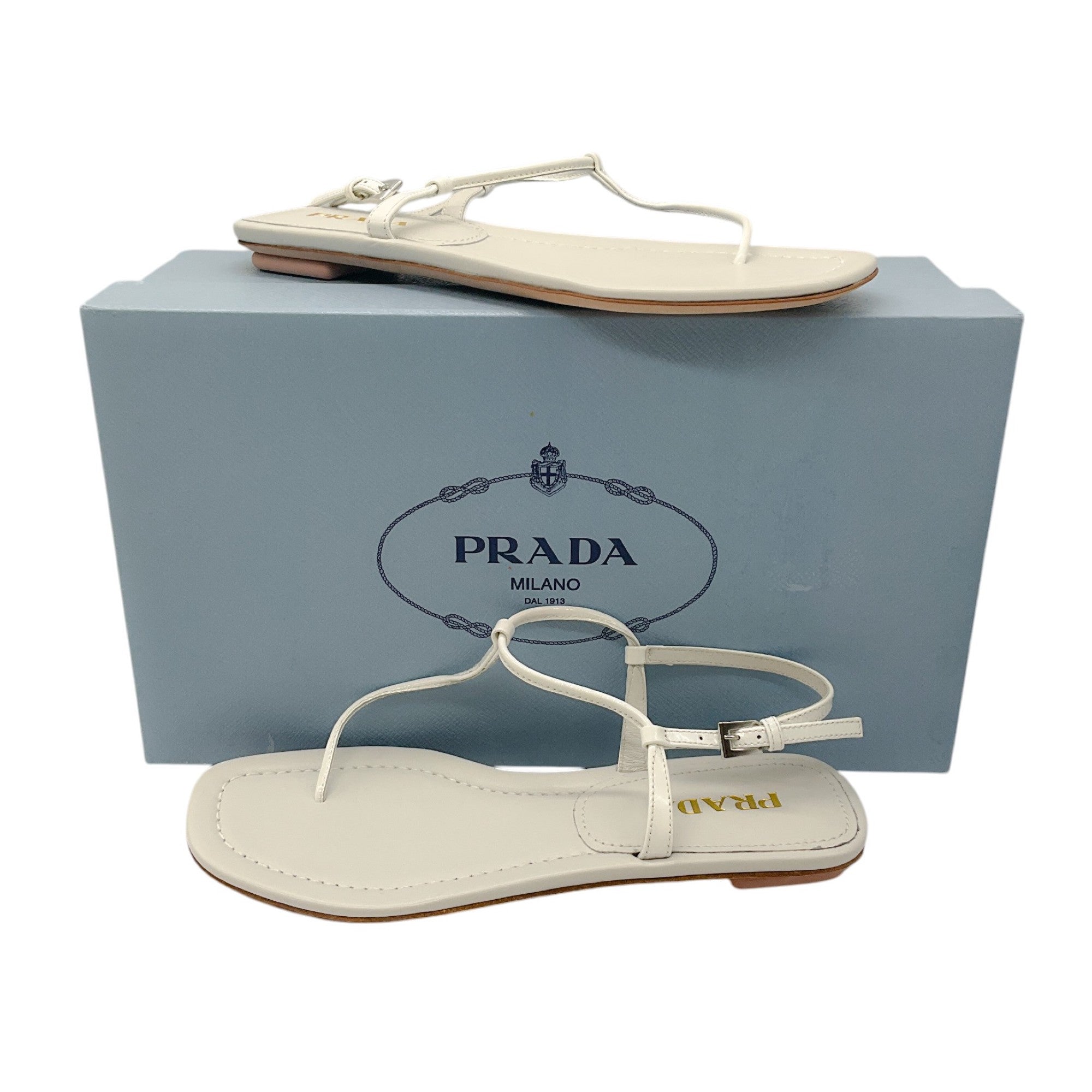 Prada White 2017 Patent Leather T-Strap Sandals