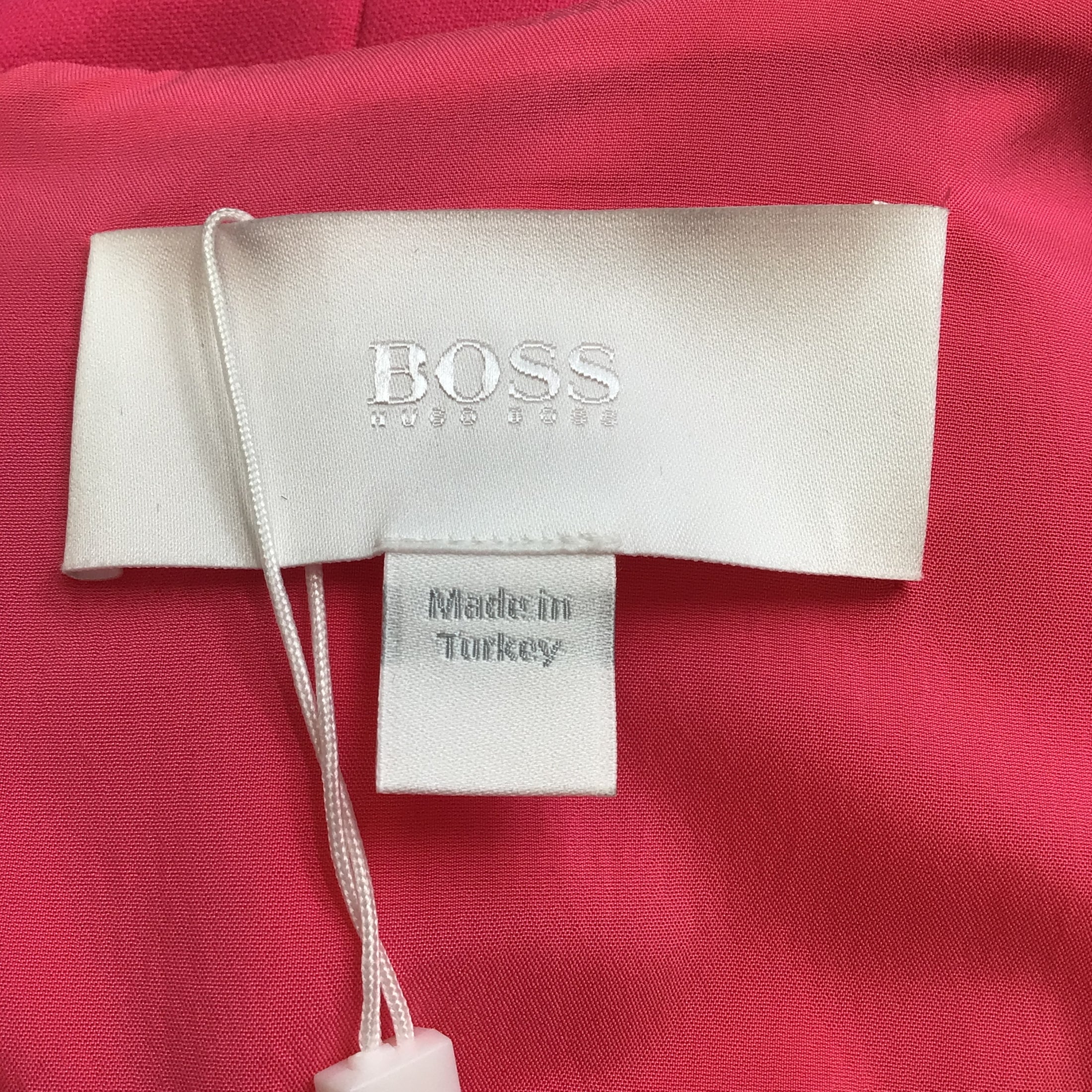 Hugo Boss Bright Pink Daraya Long Sleeved V-Neck Faux Wrap Dress