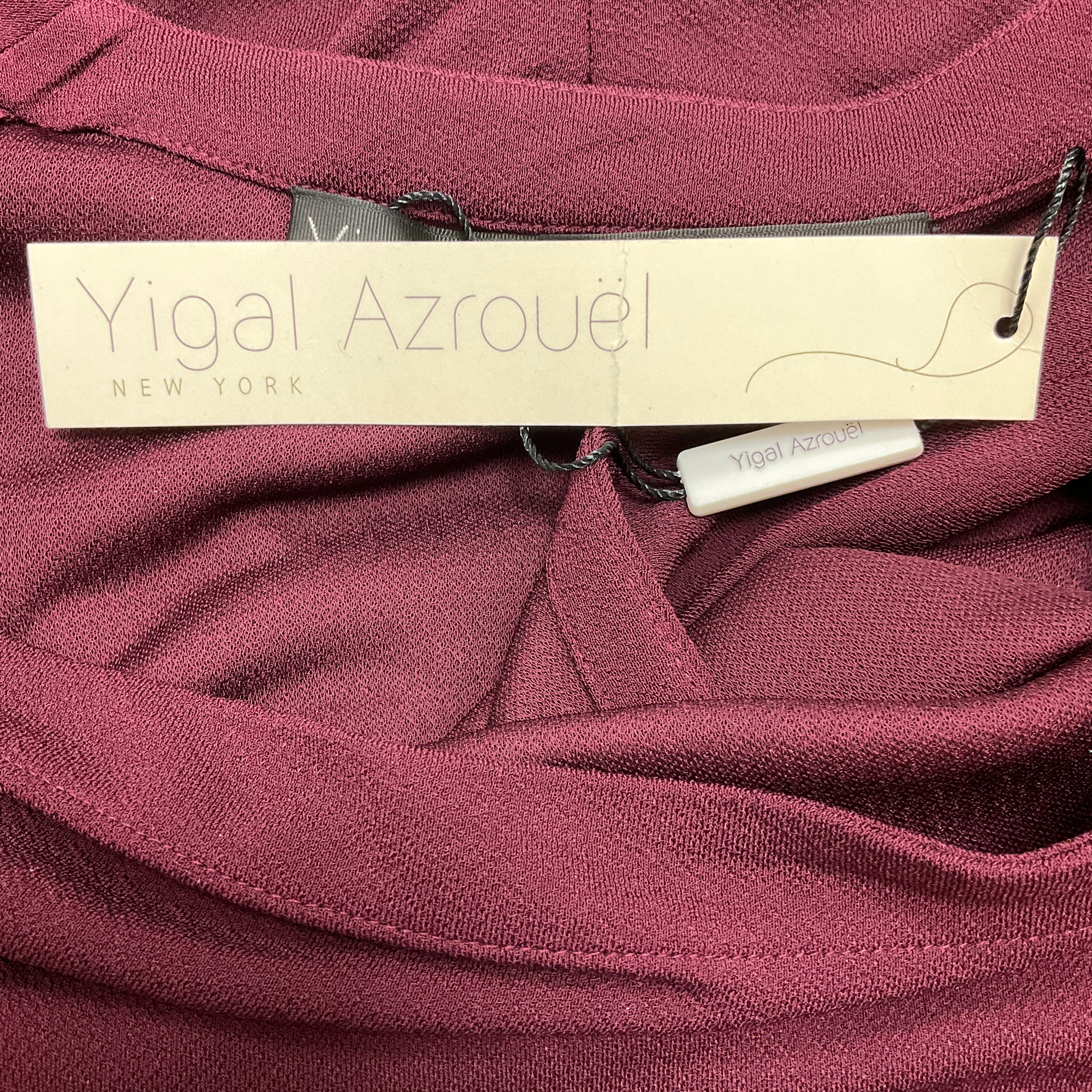 Yigal Azrouel Burgundy / Black Leather Trimmed Crepe Maxi Dress