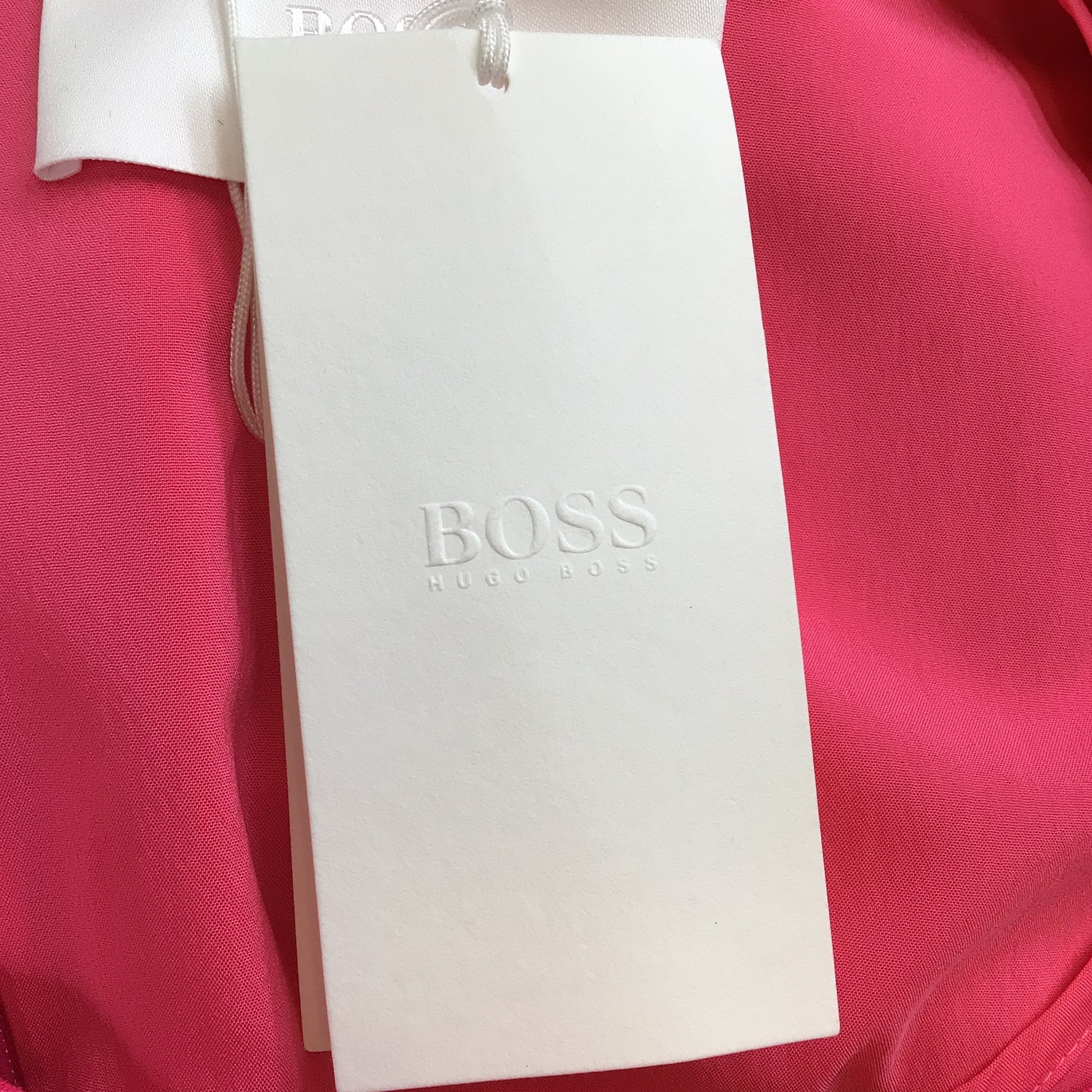 Hugo Boss Bright Pink Daraya Long Sleeved V-Neck Faux Wrap Dress