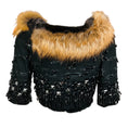Load image into Gallery viewer, Prada Black Limited Edition Bead Embellished Cropped Wool and Silk Jacket with Mink Fur and Fox Fur
