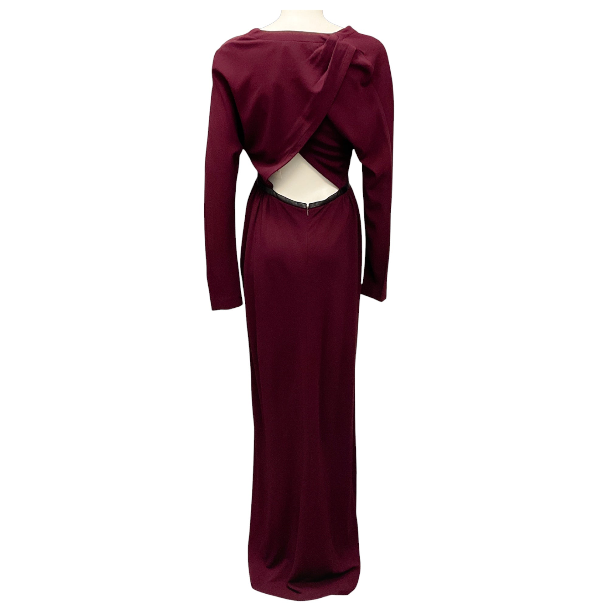Yigal Azrouel Burgundy / Black Leather Trimmed Crepe Maxi Dress