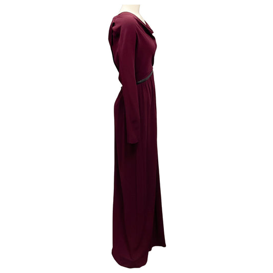 Yigal Azrouel Burgundy / Black Leather Trimmed Crepe Maxi Dress