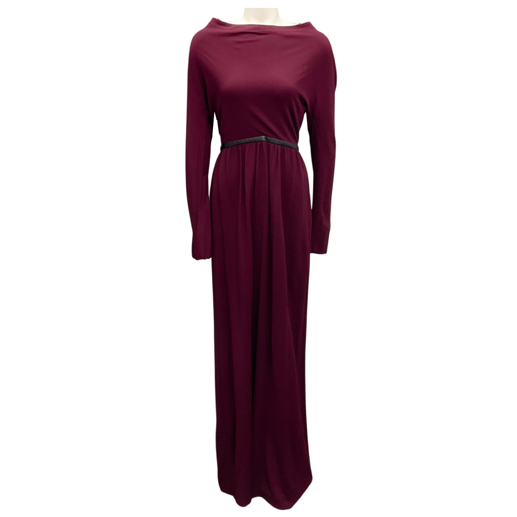 Yigal Azrouel Burgundy / Black Leather Trimmed Crepe Maxi Dress