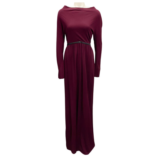 Yigal Azrouel Burgundy / Black Leather Trimmed Crepe Maxi Dress