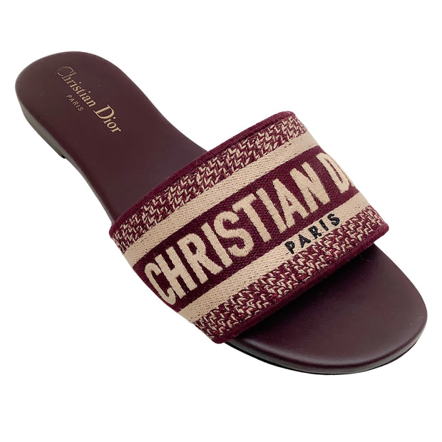 Christian Dior Burgundy Logo Dway Slide Sandals