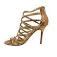 Load image into Gallery viewer, Jimmy Choo Rose Gold Metallic Fiesta Lizard Print Caged Sandals
