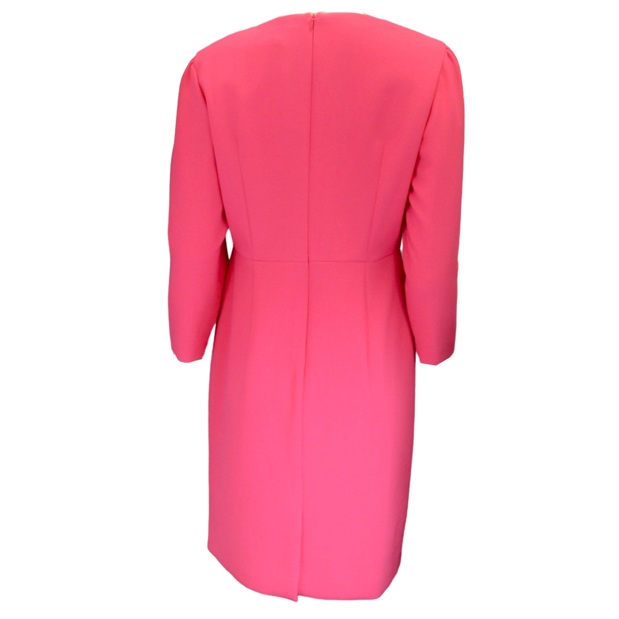 Hugo Boss Bright Pink Daraya Long Sleeved V-Neck Faux Wrap Dress