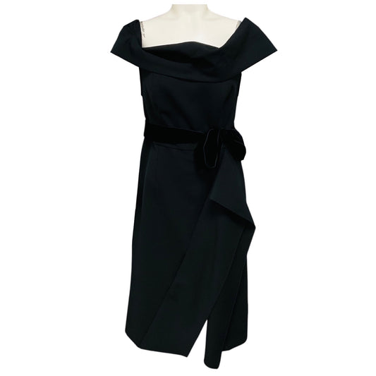 Oscar de la Renta Black Structured Wool Crepe Cocktail Dress with Velvet Ties