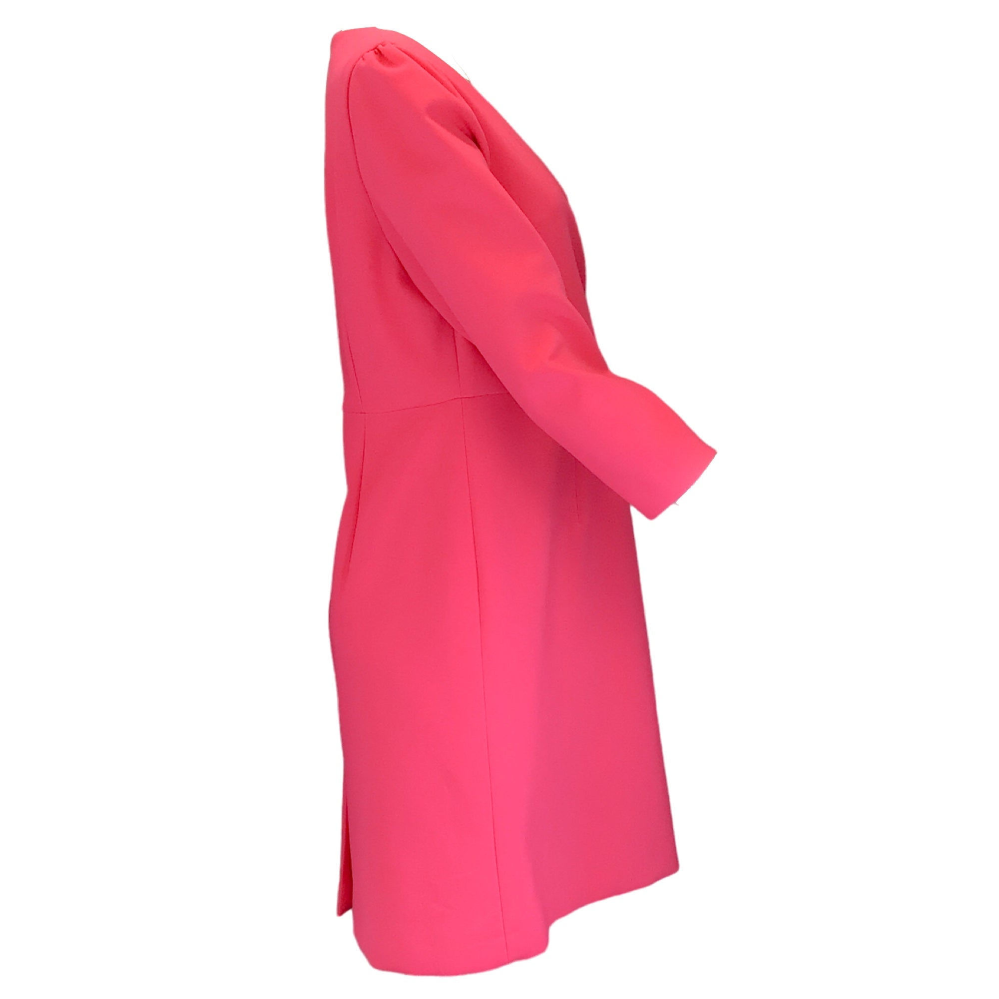 Hugo Boss Bright Pink Daraya Long Sleeved V-Neck Faux Wrap Dress