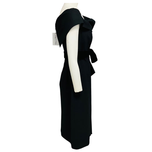 Oscar de la Renta Black Structured Wool Crepe Cocktail Dress with Velvet Ties