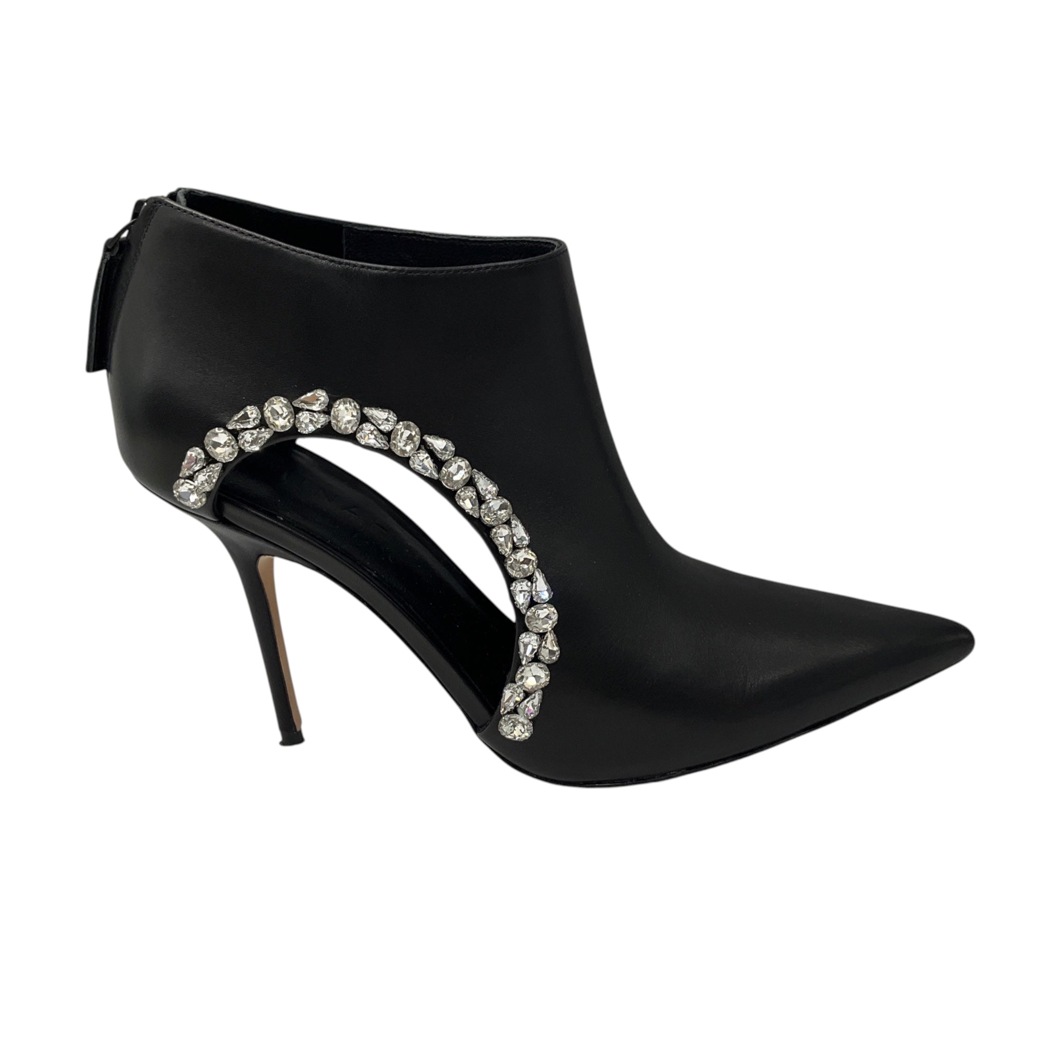 Aminah Abdul Jillil Black Crystal Embellished Leather Soleil Bootie