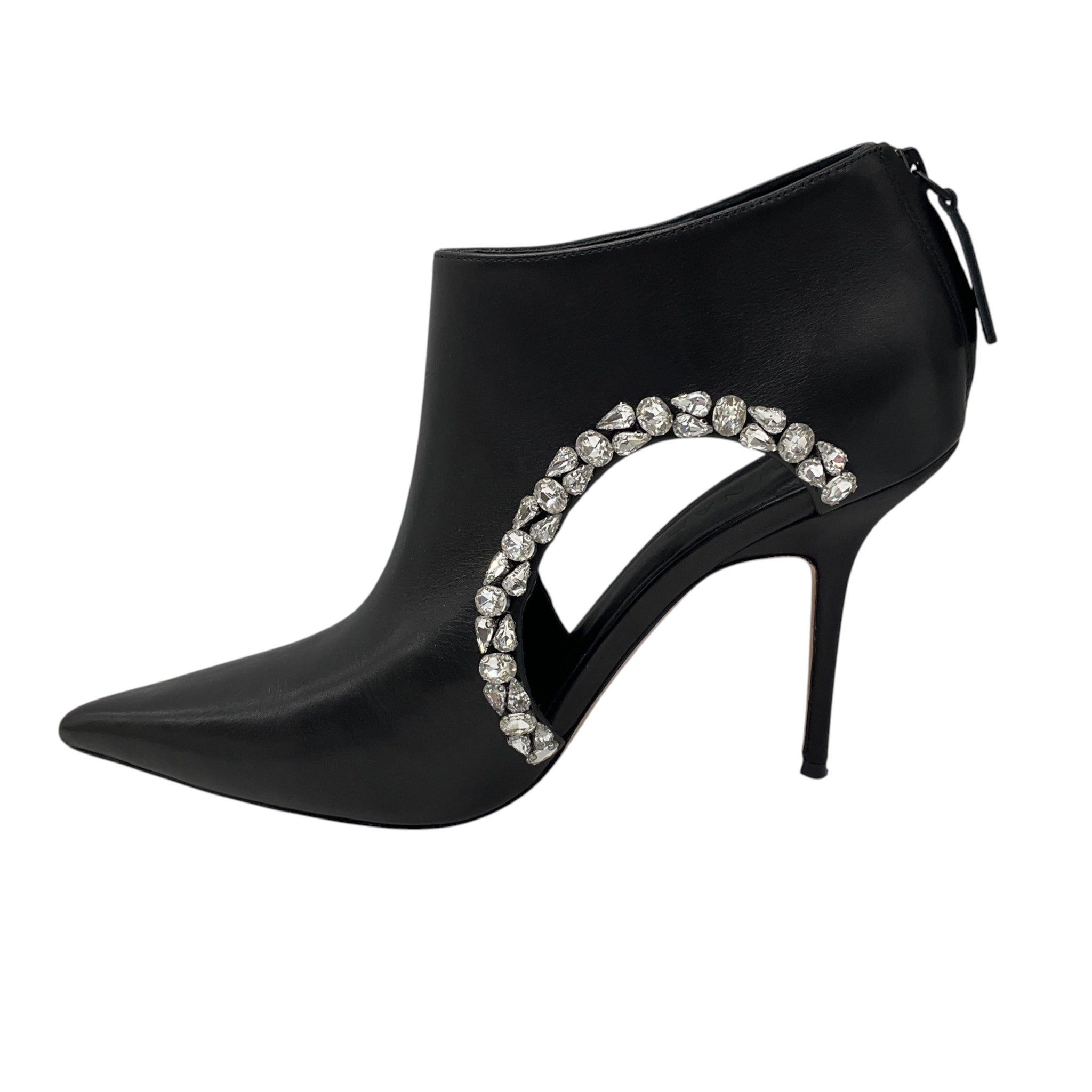 Aminah Abdul Jillil Black Crystal Embellished Leather Soleil Bootie