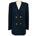 Load image into Gallery viewer, Lafayette 148 New York Navy Blue Double Breasted Collarless Wool Stretch Jacket with Gold Buttons
