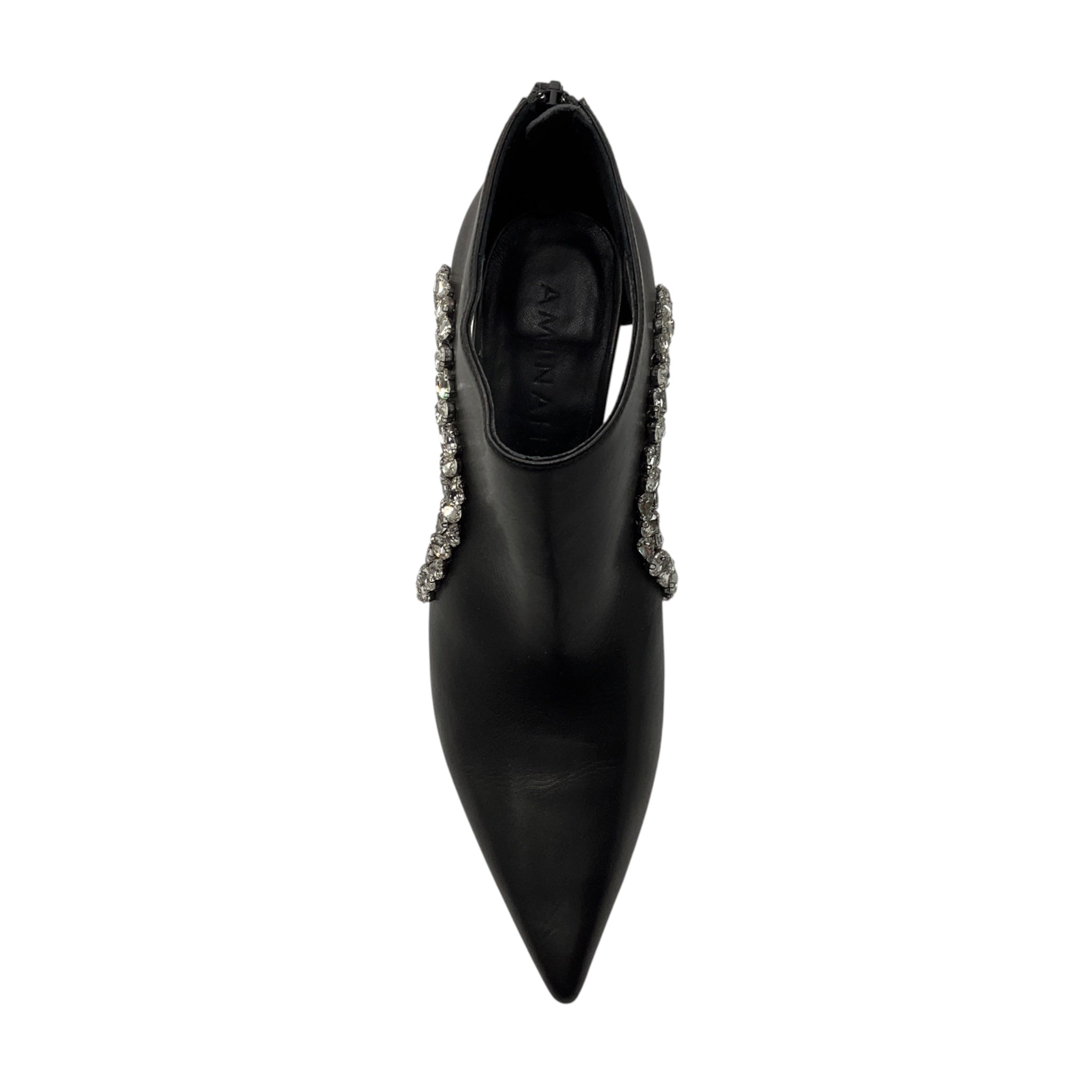 Aminah Abdul Jillil Black Crystal Embellished Leather Soleil Bootie