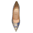 Load image into Gallery viewer, Christian Louboutin Ivory / Blue / Navy Paint Splatter Python Skin Leather High Heeled Pointed Toe Pumps
