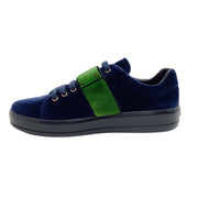 Prada Navy Blue / Green Velvet Cahier Velcro Sneakers