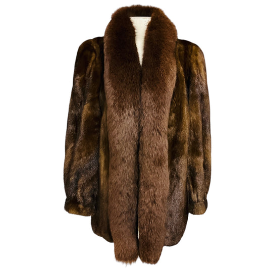 Chloe Vintage Brown Mink Fur and Fox Fur Coat with Open Front