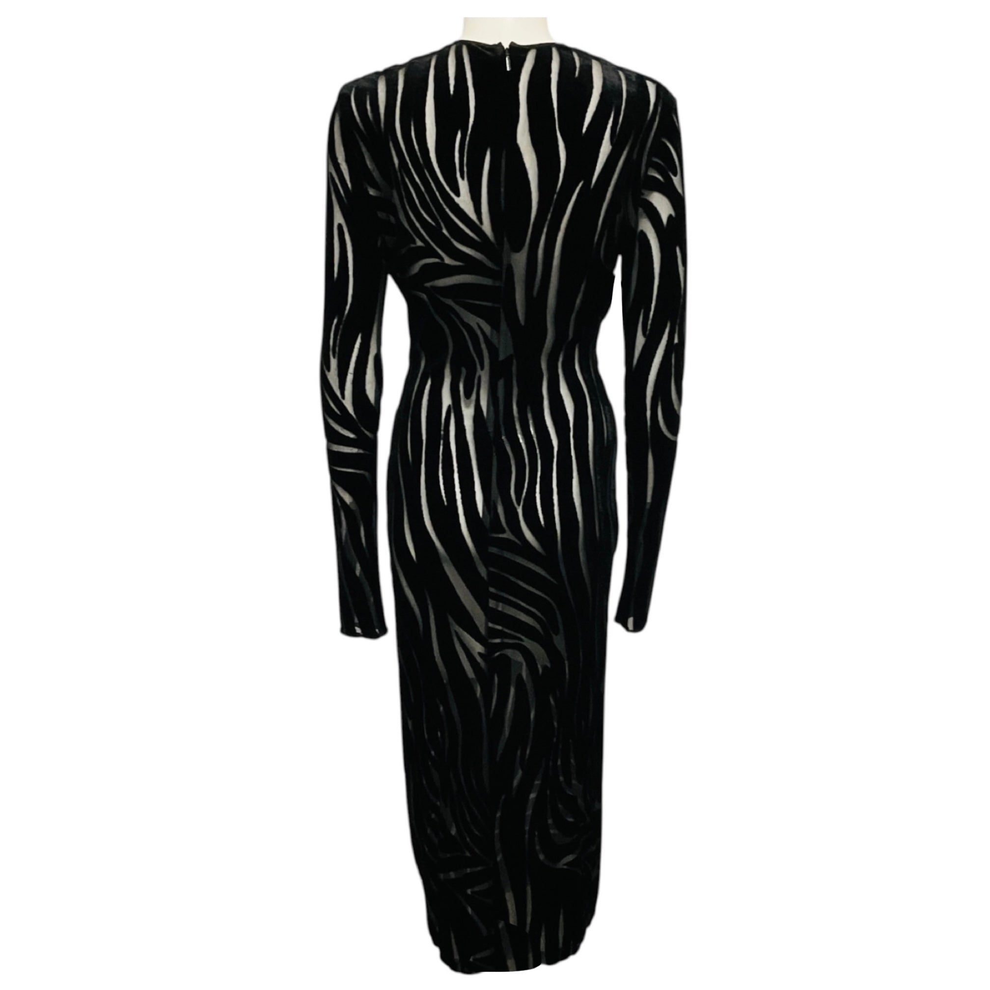 Versace Black Jersey Velour Jacquard Zebra Midi Dress