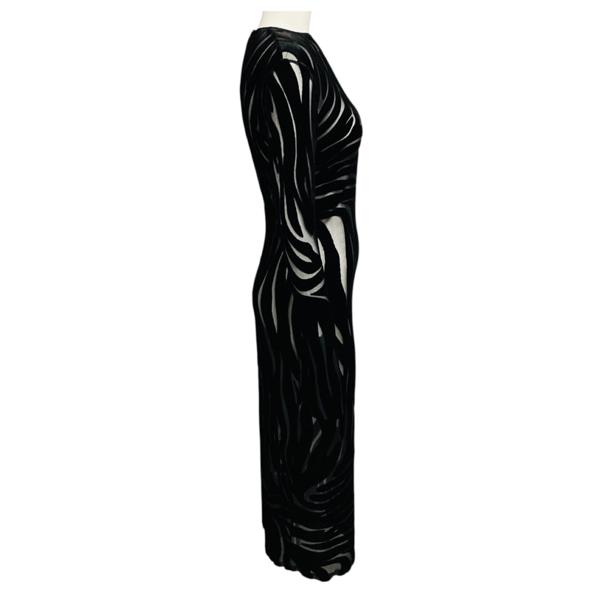 Versace Black Jersey Velour Jacquard Zebra Midi Dress