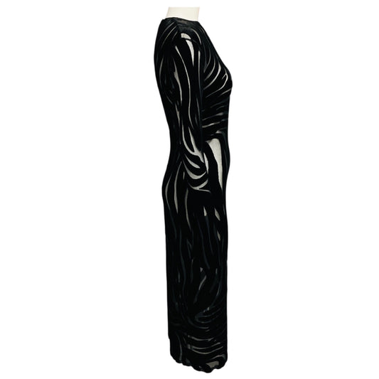 Versace Black Jersey Velour Jacquard Zebra Midi Dress