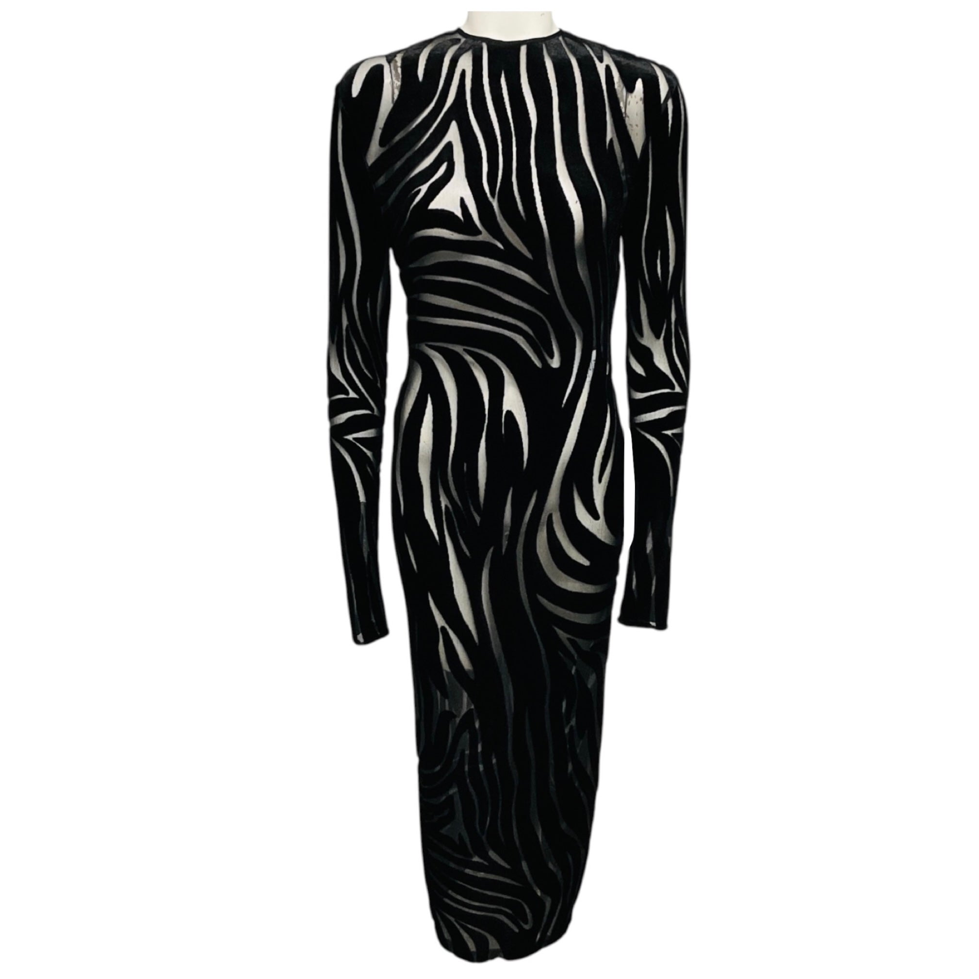 Versace Black Jersey Velour Jacquard Zebra Midi Dress