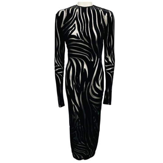 Versace Black Jersey Velour Jacquard Zebra Midi Dress