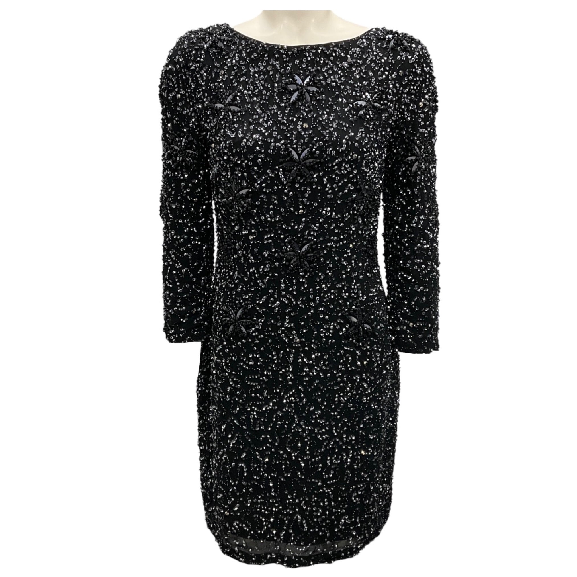 Armani Collezioni Black Embellished Cocktail Dress