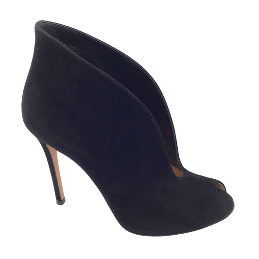 Gianvito Rossi Black Vamp Suede Leather Peep Toe Ankle Boots / Booties
