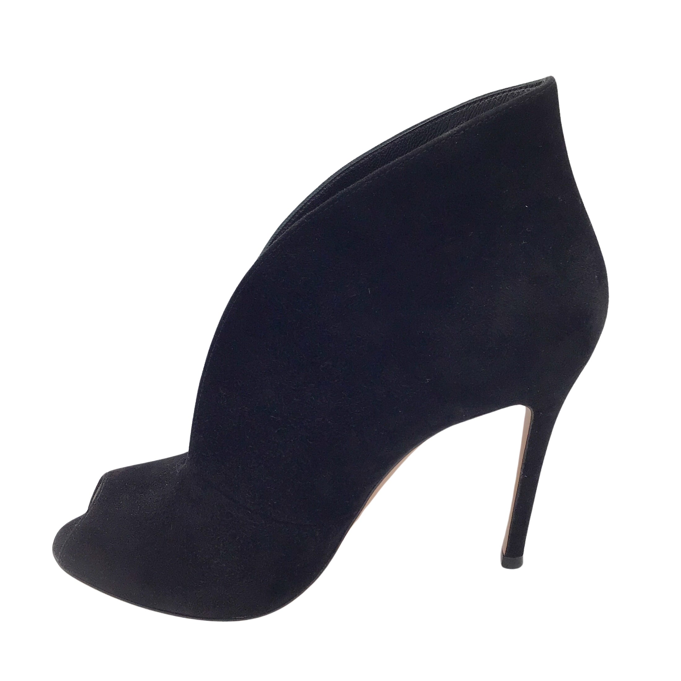 Gianvito Rossi Black Vamp Suede Leather Peep Toe Ankle Boots / Booties