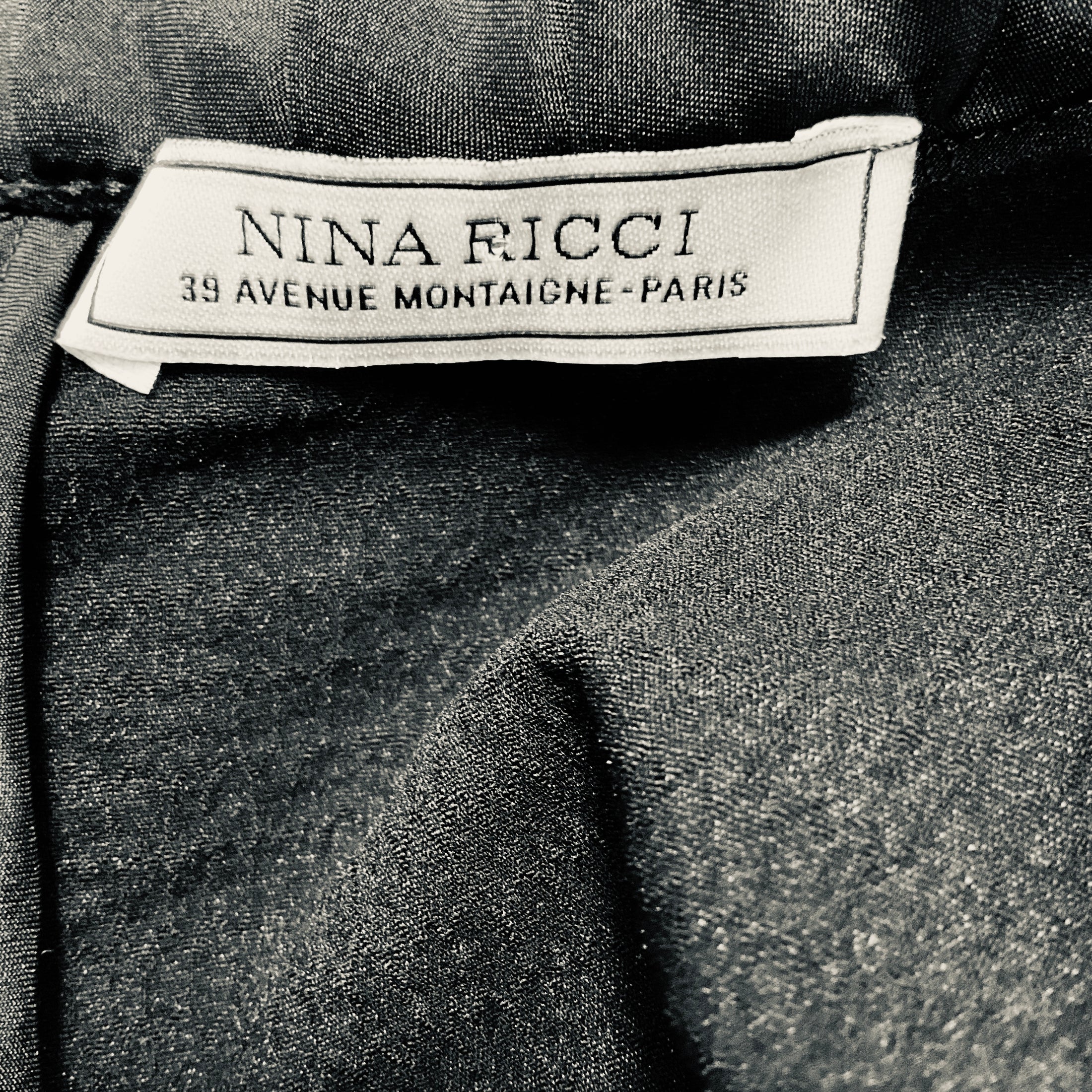Nina Ricci Black Puckered Cotton Pique Midi Dress with Silk Collar