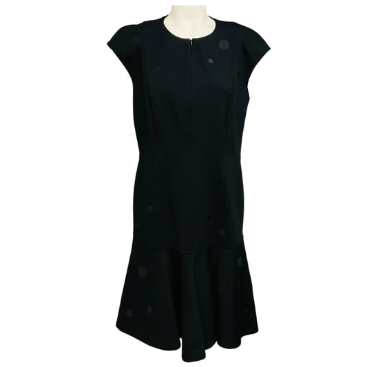 Akris Punto Black Mesh Tulle Dot Jersey Stretch Dress with Flared Hem