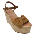 Load image into Gallery viewer, Valentino Ochre Brown Suede Calfskin Tropical Bow Espadrille Platform Wedge Sandals
