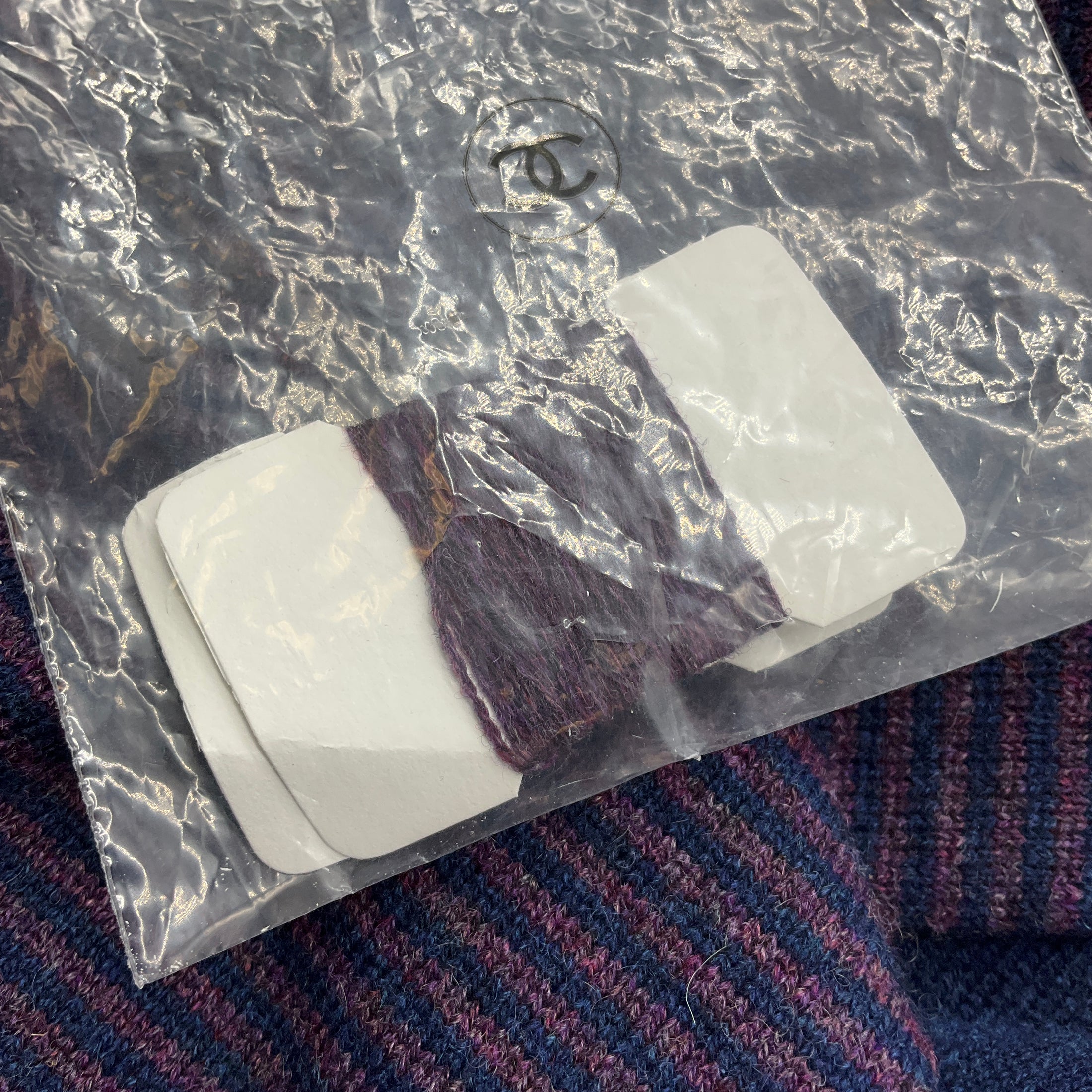 Chanel Blue / Purple 2008 Crystal CC Dot Pattern Fringe Cashmere Knit Scarf