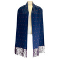 Load image into Gallery viewer, Chanel Blue / Purple 2008 Crystal CC Dot Pattern Fringe Cashmere Knit Scarf
