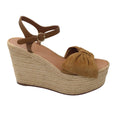 Load image into Gallery viewer, Valentino Ochre Brown Suede Calfskin Tropical Bow Espadrille Platform Wedge Sandals
