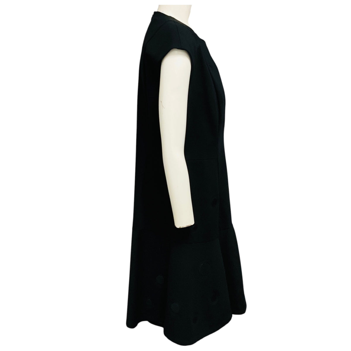 Akris Punto Black Mesh Tulle Dot Jersey Stretch Dress with Flared Hem