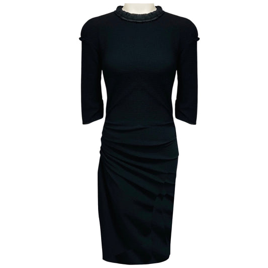 Nina Ricci Black Puckered Cotton Pique Midi Dress with Silk Collar