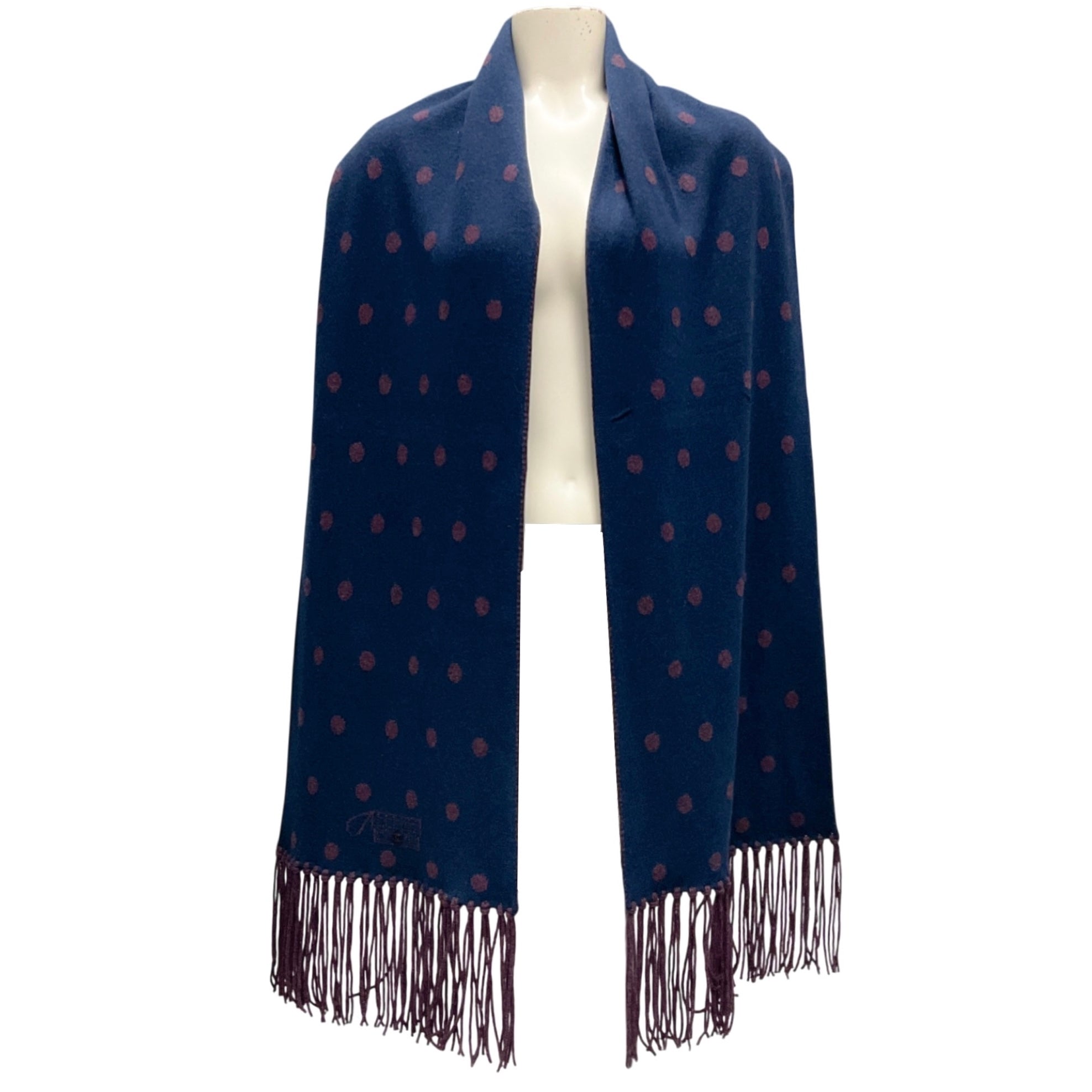 Chanel Blue / Purple 2008 Crystal CC Dot Pattern Fringe Cashmere Knit Scarf