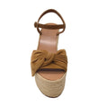 Load image into Gallery viewer, Valentino Ochre Brown Suede Calfskin Tropical Bow Espadrille Platform Wedge Sandals
