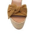 Load image into Gallery viewer, Valentino Ochre Brown Suede Calfskin Tropical Bow Espadrille Platform Wedge Sandals
