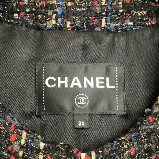 Chanel 2017A Black / Gold / Red / Navy Tweeded Tulle Jacket