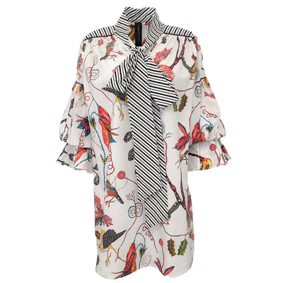 Romance Was Born Multi Botanical Bird Print Shirt Dress