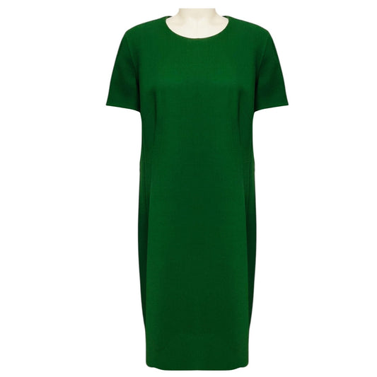 Akris Green Short Sleeved Wool Gauze Sheath Midi Dress