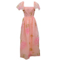 Load image into Gallery viewer, Richilene Pink Vintage Flutter Sleeve Floral Dress with Gold Stitching
