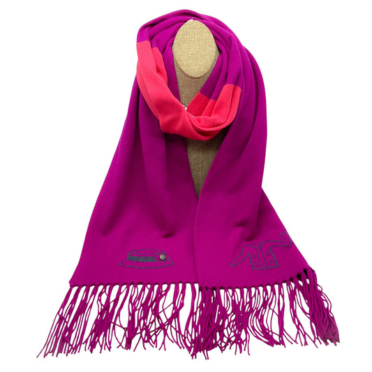 Chanel Magenta / Pink 2009 Fringed Cashmere Knit Scarf